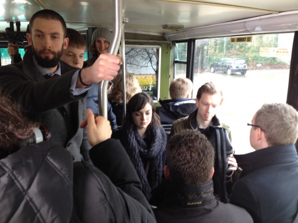 A full bus. Bobby is holding the stand-in baby.